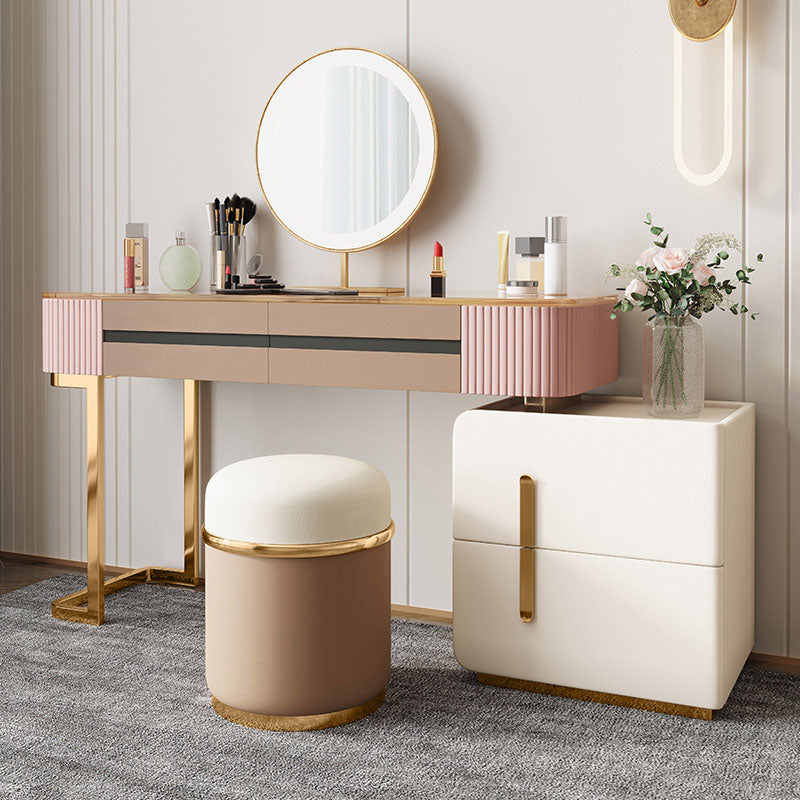 Glam Wood Makeup Vanity Desk Glass Top 4 Drawer Dressing Table Clearhalo 'Bedroom Furniture' 'furn' 'furn_makeup_vanities' 'Furniture' 'Makeup Vanities' 'makeup_vanities' 6215918