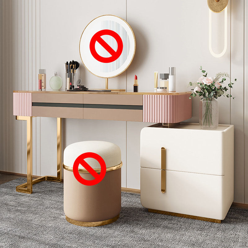 Glam Wood Makeup Vanity Desk Glass Top 4 Drawer Dressing Table Makeup Vanity Pink Clearhalo 'Bedroom Furniture' 'furn' 'furn_makeup_vanities' 'Furniture' 'Makeup Vanities' 'makeup_vanities' 6215919