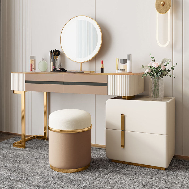 Glam Wood Makeup Vanity Desk Glass Top 4 Drawer Dressing Table Clearhalo 'Bedroom Furniture' 'furn' 'furn_makeup_vanities' 'Furniture' 'Makeup Vanities' 'makeup_vanities' 6215921
