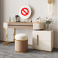 Glam Wood Makeup Vanity Desk Glass Top 4 Drawer Dressing Table Makeup Vanity & Stools 39"L x 19"W x 30"H White Clearhalo 'Bedroom Furniture' 'furn' 'furn_makeup_vanities' 'Furniture' 'Makeup Vanities' 'makeup_vanities' 6215924