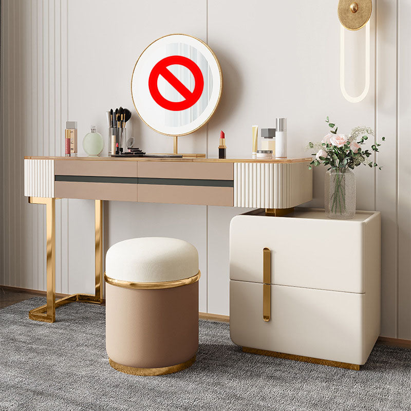 Glam Wood Makeup Vanity Desk Glass Top 4 Drawer Dressing Table Makeup Vanity & Stools 39"L x 19"W x 30"H White Clearhalo 'Bedroom Furniture' 'furn' 'furn_makeup_vanities' 'Furniture' 'Makeup Vanities' 'makeup_vanities' 6215924
