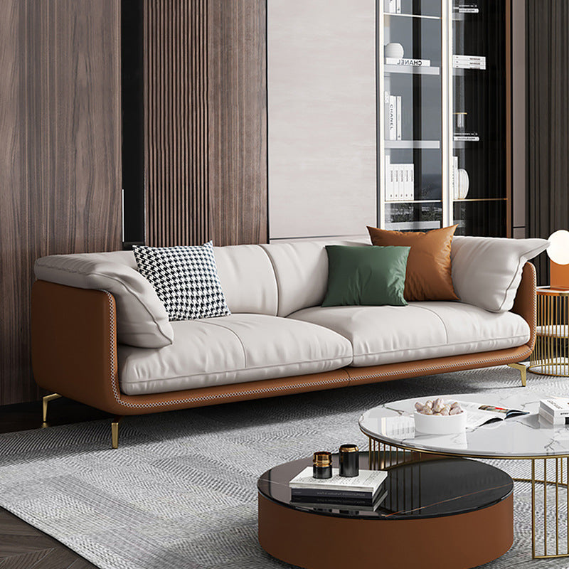 Modern 32.67" H Genuine Leather Pillow Top Arm Sofa For Living Room