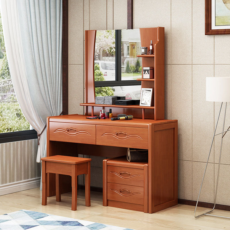 Traditional Bedroom Solid Wood 4 Drawer Standing Make-up Vanity Makeup Vanity & Stools Medium Wood Clearhalo 'Bedroom Furniture' 'furn' 'furn_makeup_vanities' 'Furniture' 'Makeup Vanities' 'makeup_vanities' 6215966