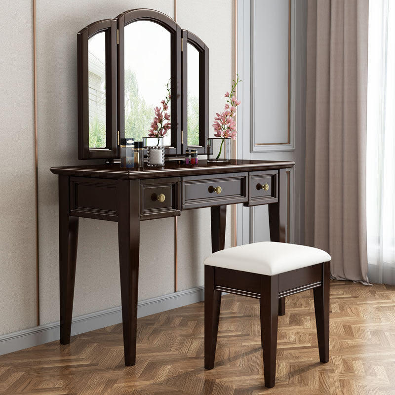 Traditional Solid Wood Vanity Makeup Table Set 3-Drawer Dressing Table Clearhalo 'Bedroom Furniture' 'furn' 'furn_makeup_vanities' 'Furniture' 'Makeup Vanities' 'makeup_vanities' 6215983