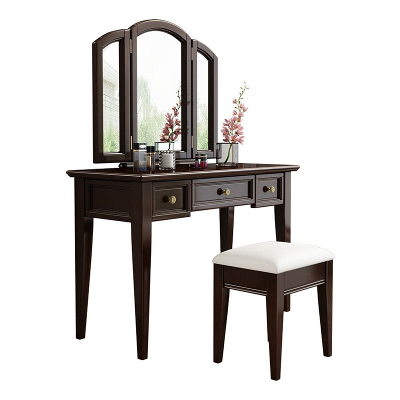 Traditional Solid Wood Vanity Makeup Table Set 3-Drawer Dressing Table Clearhalo 'Bedroom Furniture' 'furn' 'furn_makeup_vanities' 'Furniture' 'Makeup Vanities' 'makeup_vanities' 6215984