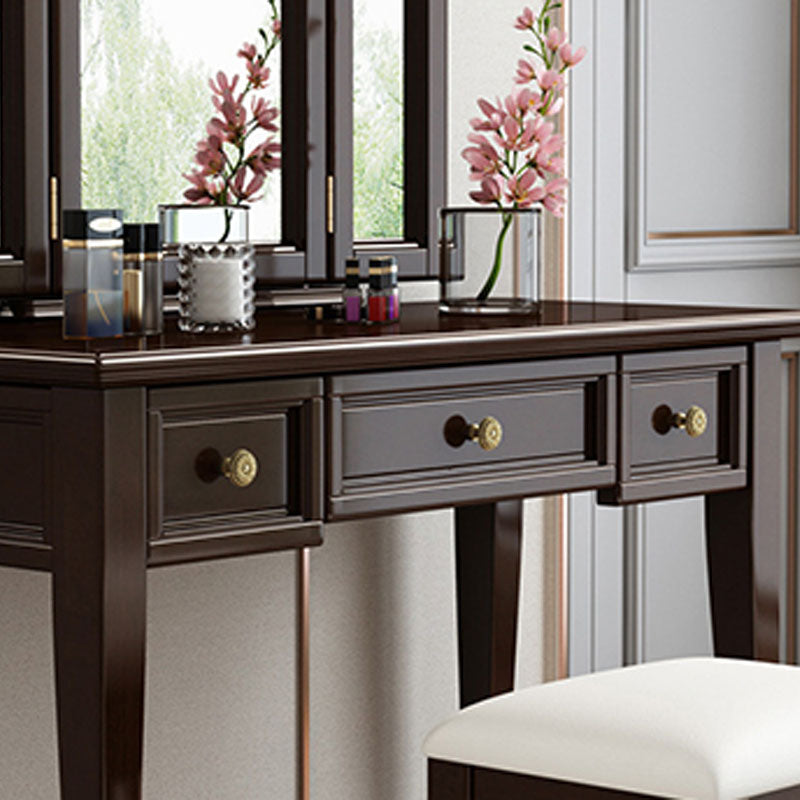 Traditional Solid Wood Vanity Makeup Table Set 3-Drawer Dressing Table Clearhalo 'Bedroom Furniture' 'furn' 'furn_makeup_vanities' 'Furniture' 'Makeup Vanities' 'makeup_vanities' 6215985