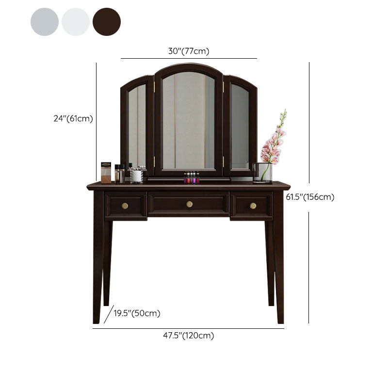 Traditional Solid Wood Vanity Makeup Table Set 3-Drawer Dressing Table Clearhalo 'Bedroom Furniture' 'furn' 'furn_makeup_vanities' 'Furniture' 'Makeup Vanities' 'makeup_vanities' 6215994