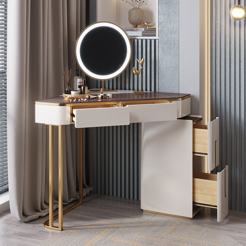 Vanity di trucco bianco con 4 cassetti di stoccaggio da 29,52 "largo vetro