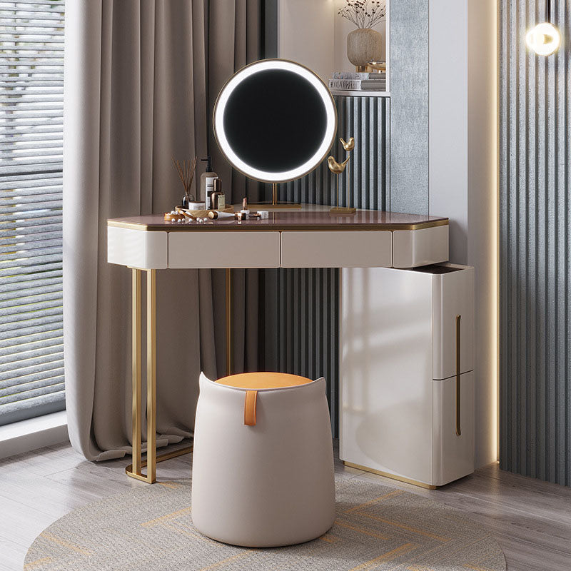 Vanity di trucco bianco con 4 cassetti di stoccaggio da 29,52 "largo vetro