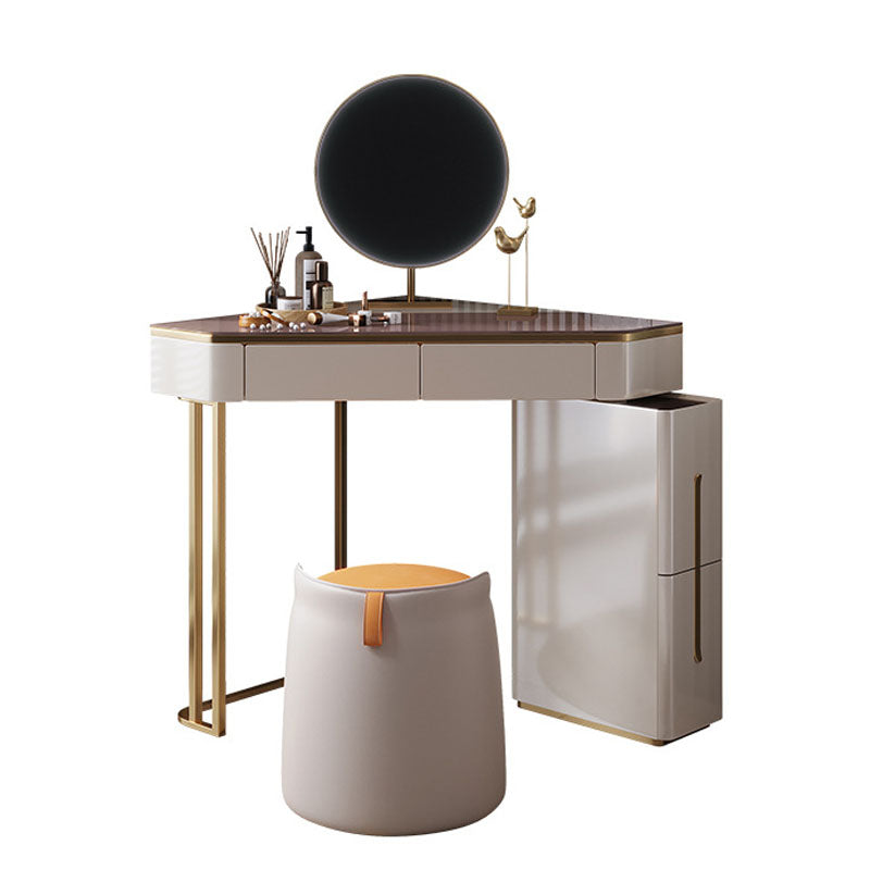 Vanity di trucco bianco con 4 cassetti di stoccaggio da 29,52 "largo vetro