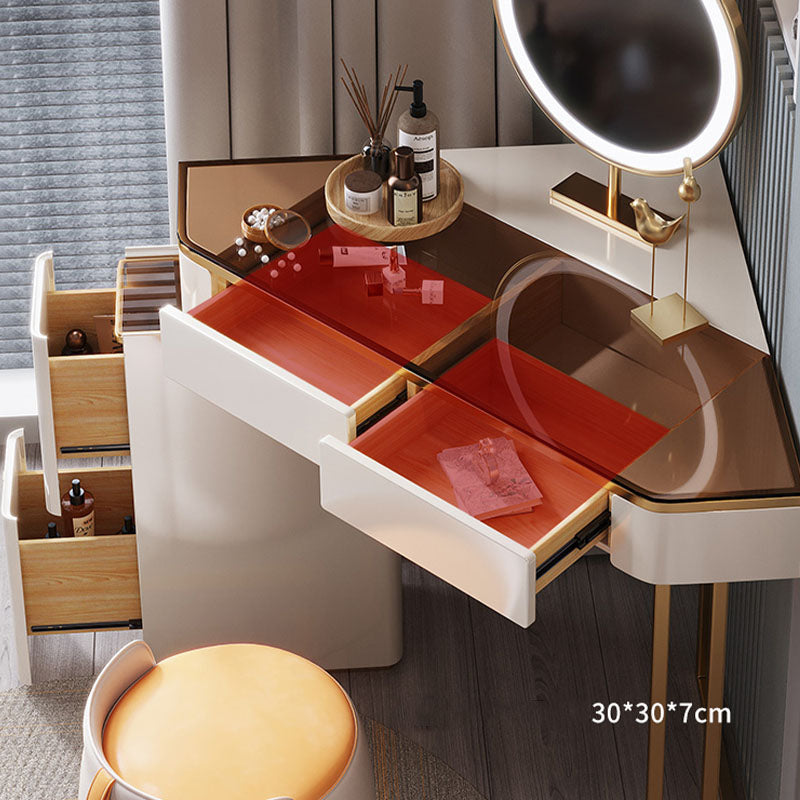 Vanity di trucco bianco con 4 cassetti di stoccaggio da 29,52 "largo vetro