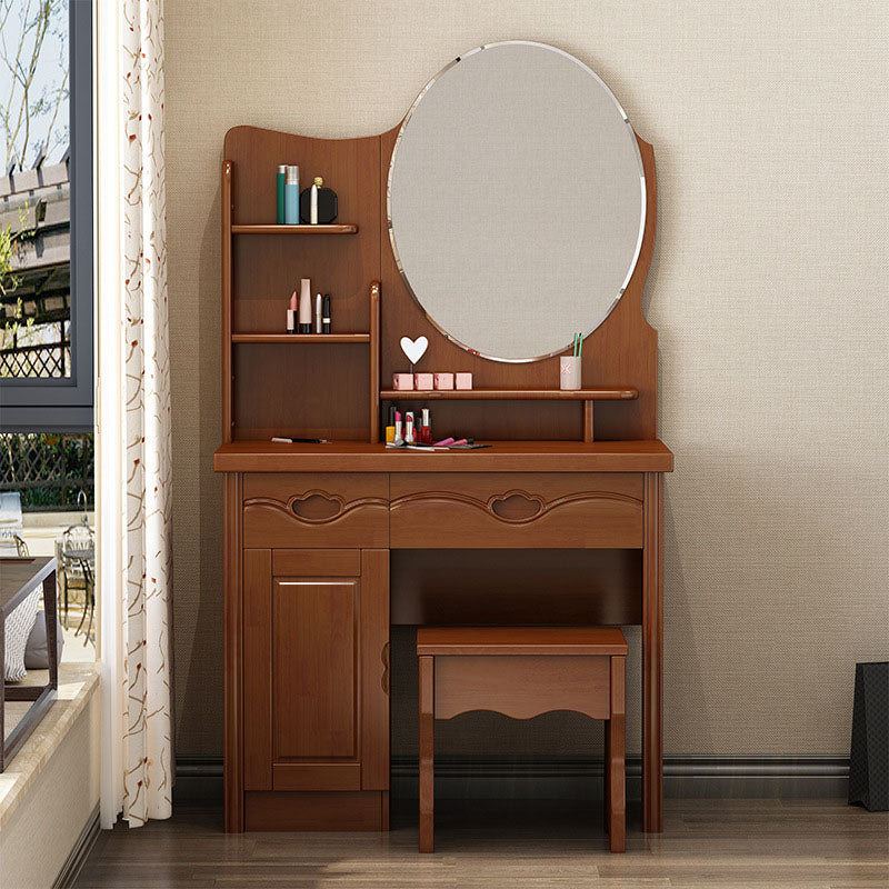 Vanity di trucco in piedi in legno solido Doppio cassetto tradizionale