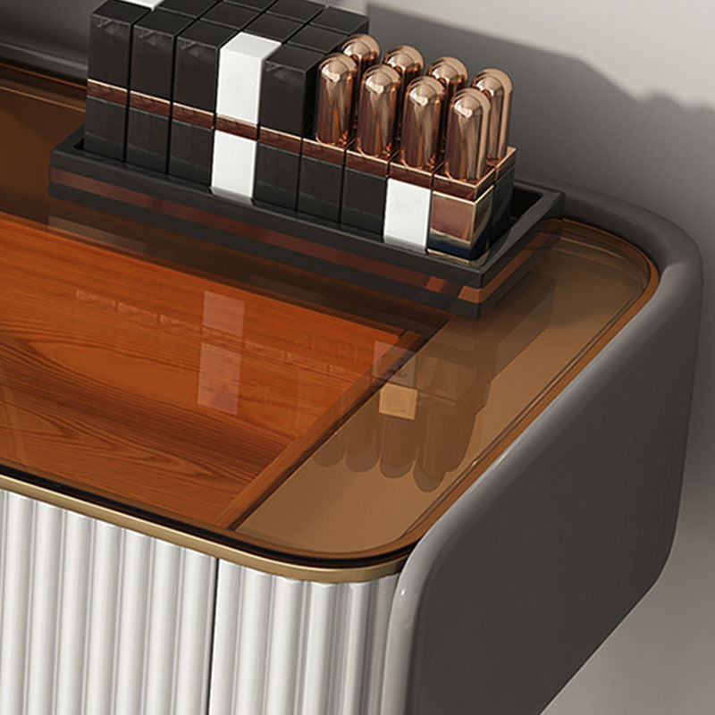 Glam Wooden Makeup Vanity Desk Glass Top Vanity Dressing Table Set Clearhalo 'Bedroom Furniture' 'furn' 'furn_makeup_vanities' 'Furniture' 'Makeup Vanities' 'makeup_vanities' 6216034