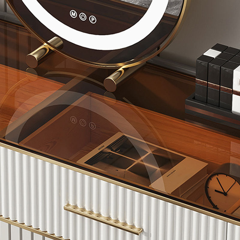 Glam Wooden Makeup Vanity Desk Glass Top Vanity Dressing Table Set Clearhalo 'Bedroom Furniture' 'furn' 'furn_makeup_vanities' 'Furniture' 'Makeup Vanities' 'makeup_vanities' 6216035