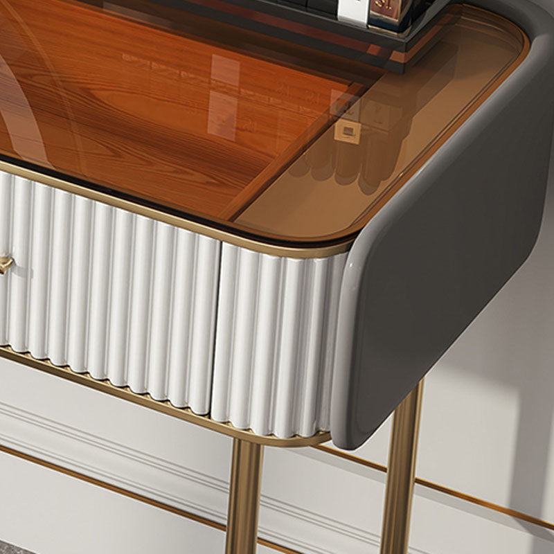 Glam Wooden Makeup Vanity Desk Glass Top Vanity Dressing Table Set Clearhalo 'Bedroom Furniture' 'furn' 'furn_makeup_vanities' 'Furniture' 'Makeup Vanities' 'makeup_vanities' 6216036