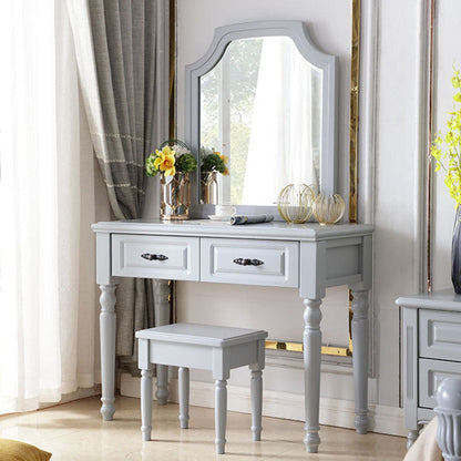 Bedroom Victorian Double Drawers Solid Wood Standing Make-up Vanity Grey Clearhalo 'Bedroom Furniture' 'furn' 'furn_makeup_vanities' 'Furniture' 'Makeup Vanities' 'makeup_vanities' 6216048