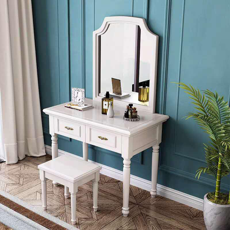 Bedroom Victorian Double Drawers Solid Wood Standing Make-up Vanity White Clearhalo 'Bedroom Furniture' 'furn' 'furn_makeup_vanities' 'Furniture' 'Makeup Vanities' 'makeup_vanities' 6216049