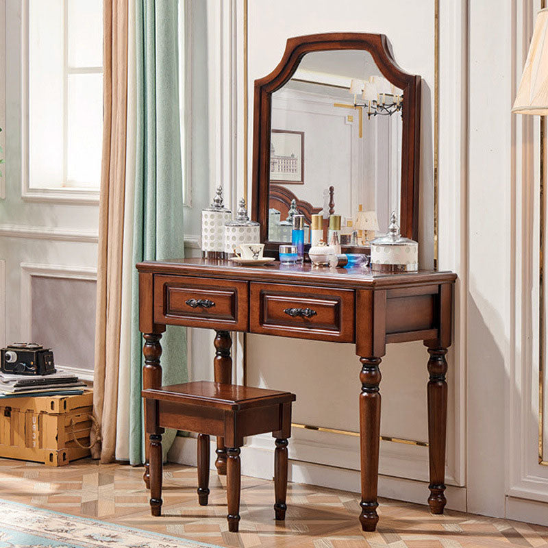 Bedroom Victorian Double Drawers Solid Wood Standing Make-up Vanity Walnut Clearhalo 'Bedroom Furniture' 'furn' 'furn_makeup_vanities' 'Furniture' 'Makeup Vanities' 'makeup_vanities' 6216050