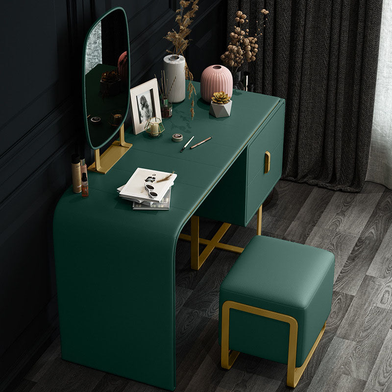 Green Make-up Vanity with 2 Storage Drawers 20.47" Wide Faux Leather Dresser Clearhalo 'Bedroom Furniture' 'furn' 'furn_makeup_vanities' 'Furniture' 'Makeup Vanities' 'makeup_vanities' 6216067