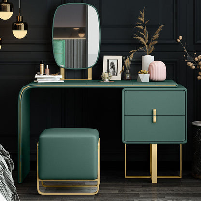 Green Make-up Vanity with 2 Storage Drawers 20.47" Wide Faux Leather Dresser Makeup Vanity & Mirror & Stools Clearhalo 'Bedroom Furniture' 'furn' 'furn_makeup_vanities' 'Furniture' 'Makeup Vanities' 'makeup_vanities' 6216068