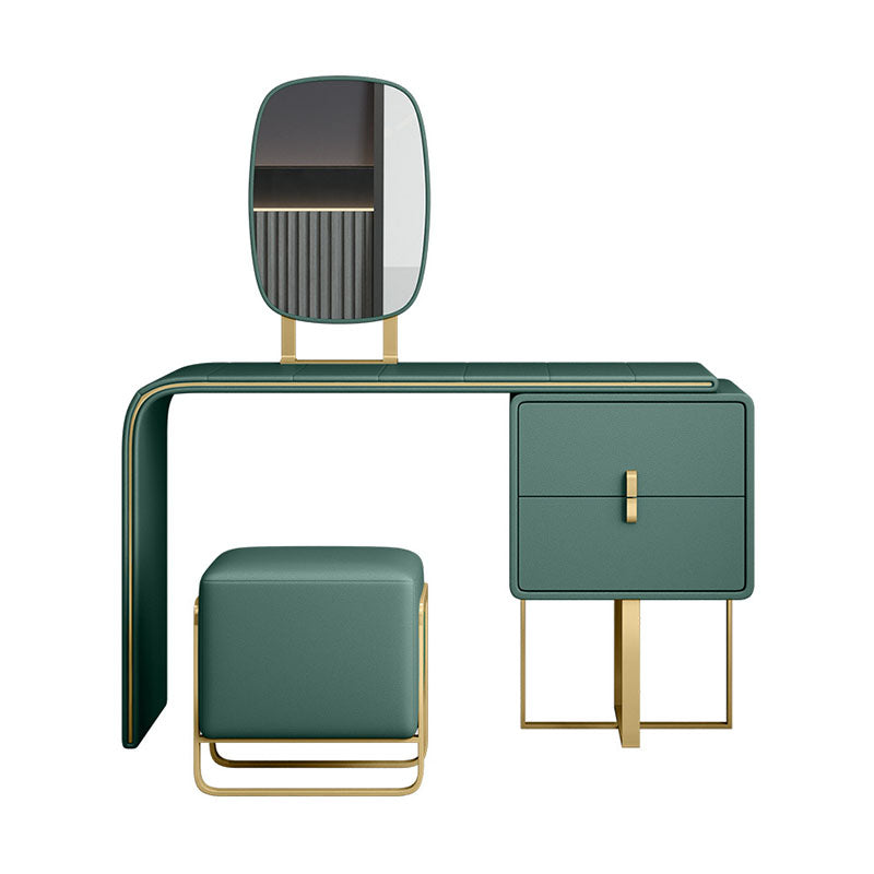 Green Make-up Vanity with 2 Storage Drawers 20.47" Wide Faux Leather Dresser Clearhalo 'Bedroom Furniture' 'furn' 'furn_makeup_vanities' 'Furniture' 'Makeup Vanities' 'makeup_vanities' 6216069