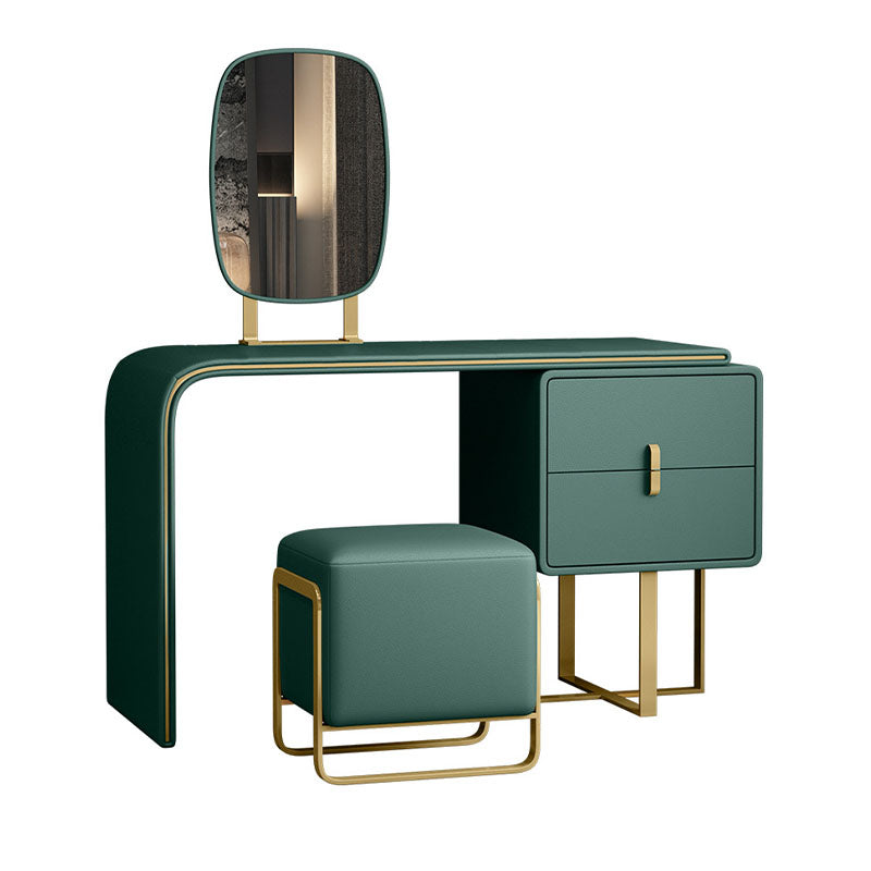 Green Make-up Vanity with 2 Storage Drawers 20.47" Wide Faux Leather Dresser Clearhalo 'Bedroom Furniture' 'furn' 'furn_makeup_vanities' 'Furniture' 'Makeup Vanities' 'makeup_vanities' 6216075