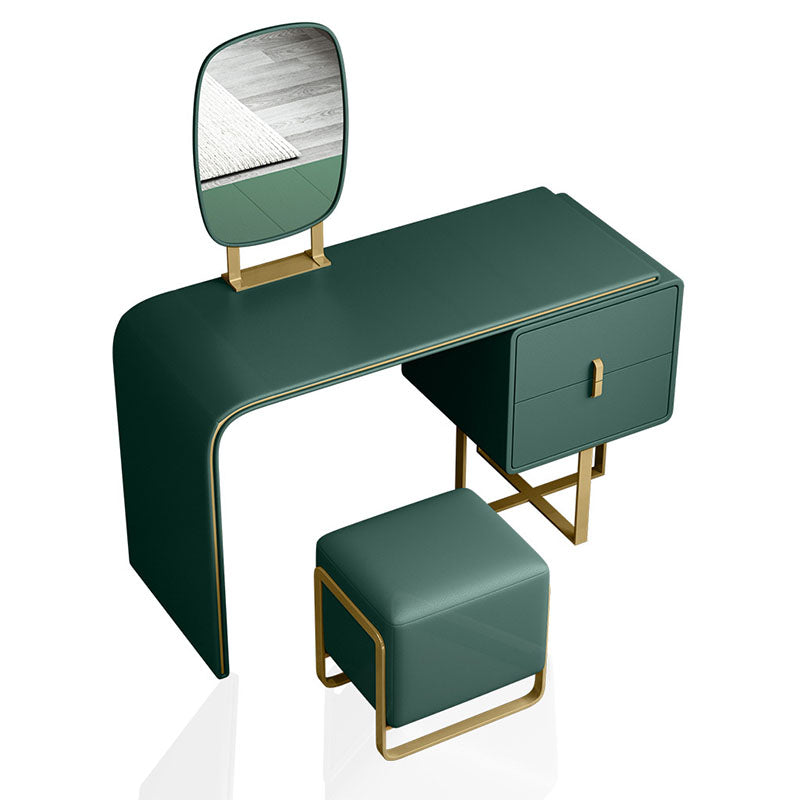 Green Make-up Vanity with 2 Storage Drawers 20.47" Wide Faux Leather Dresser Clearhalo 'Bedroom Furniture' 'furn' 'furn_makeup_vanities' 'Furniture' 'Makeup Vanities' 'makeup_vanities' 6216076