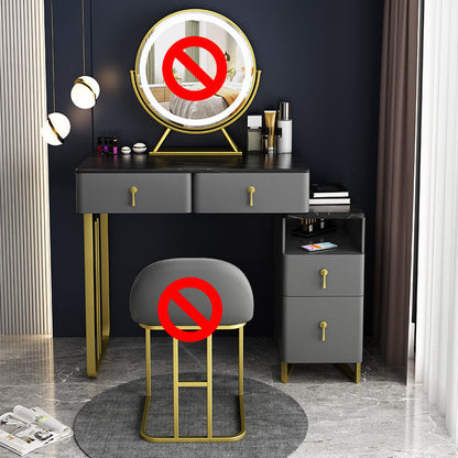 Glam -kaptafel Echte lederen ijdelheid tafel met 4 opbergladen