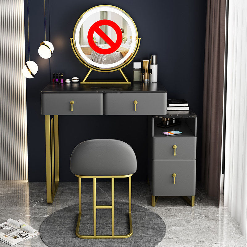 Glam -kaptafel Echte lederen ijdelheid tafel met 4 opbergladen