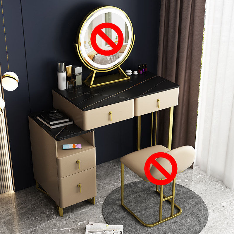 Glam -kaptafel Echte lederen ijdelheid tafel met 4 opbergladen