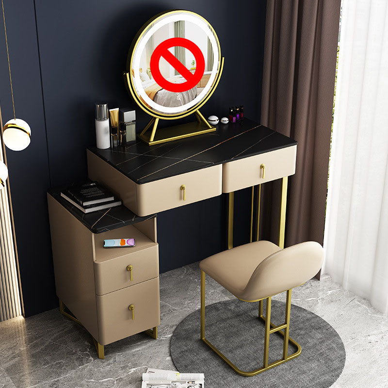 Glam -kaptafel Echte lederen ijdelheid tafel met 4 opbergladen