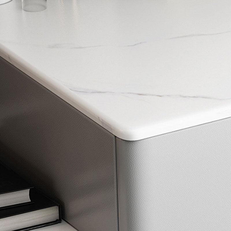 Glam -kaptafel Echte lederen ijdelheid tafel met 4 opbergladen