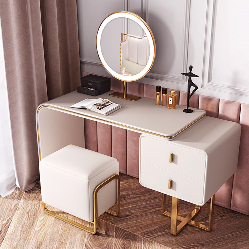 2-Drawer Glam Makeup Vanity Set Faux Leather Vanity Dressing Table