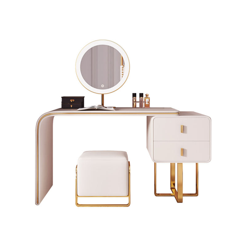 2-Drawer Glam Makeup Vanity Set Faux Leather Vanity Dressing Table