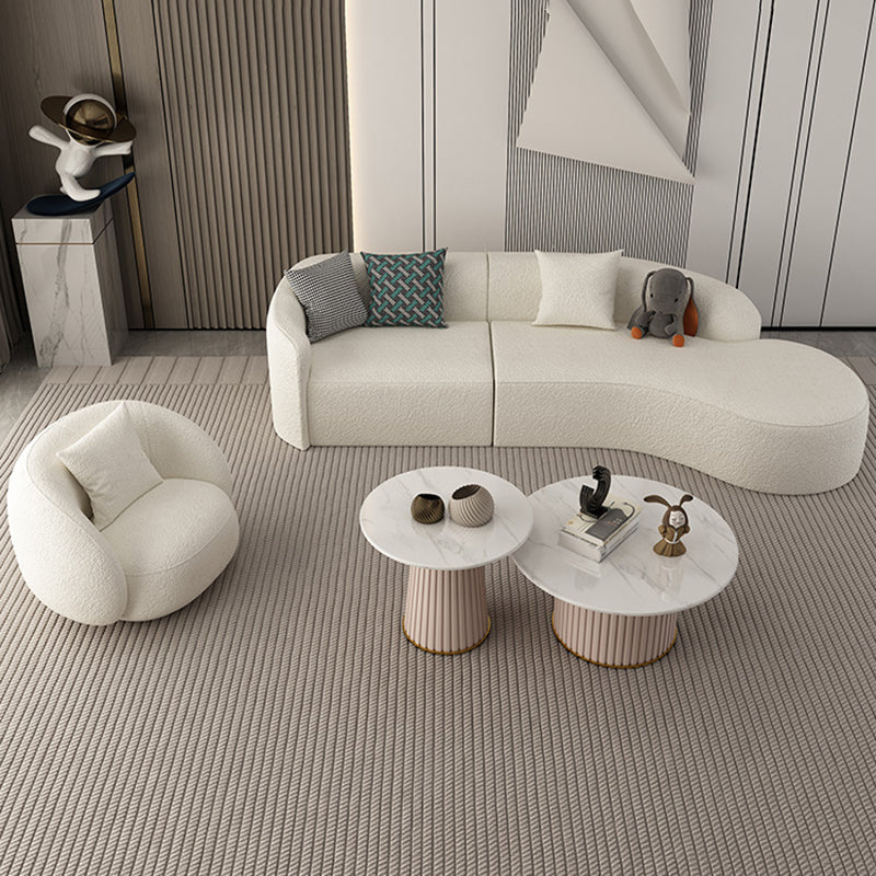 Contemporary 23.62 "/27.55" H White Wool Curved Sofa for Living Room