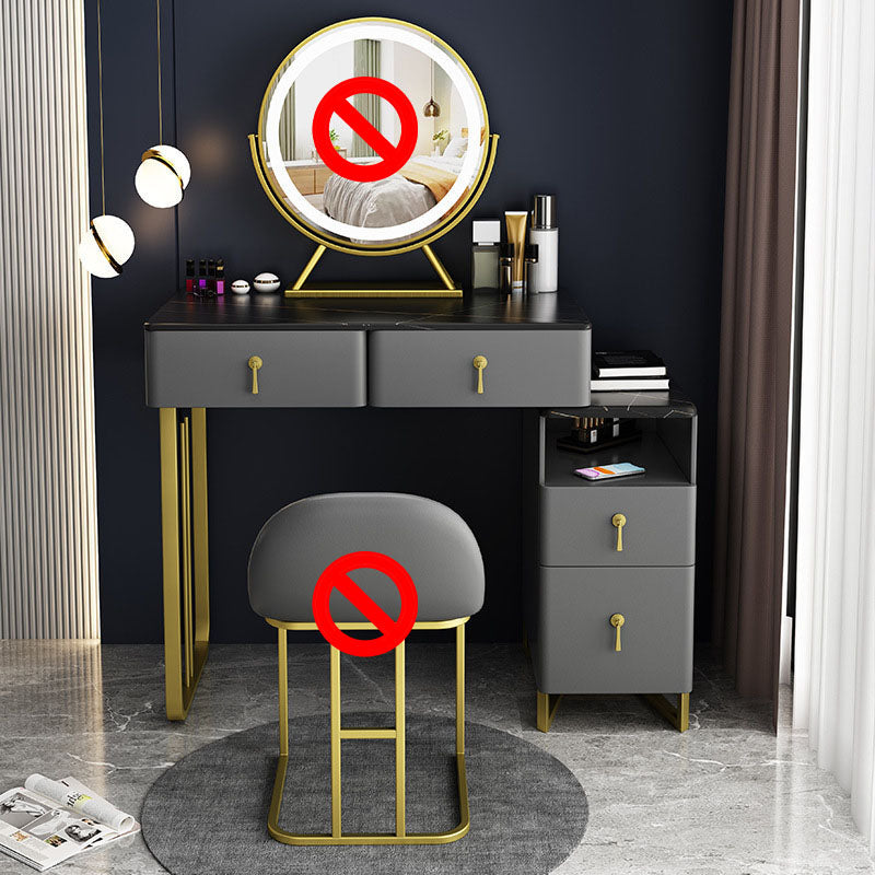 Tavolo da vanità glam con 4 cassetti e base dorata e top in pietra