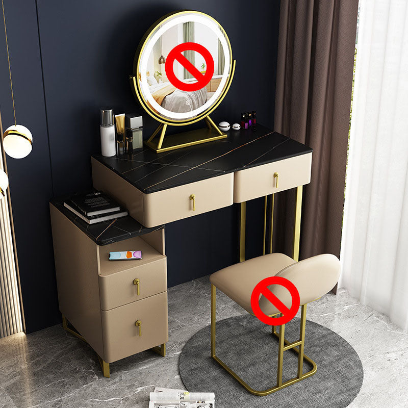 Tavolo da vanità glam con 4 cassetti e base dorata e top in pietra