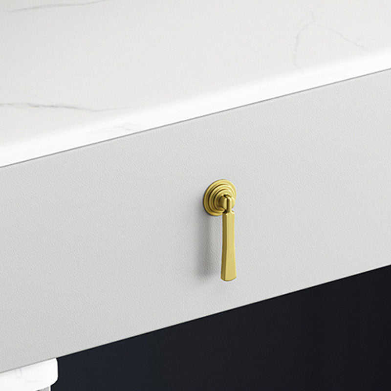 Tavolo da vanità glam con 4 cassetti e base dorata e top in pietra