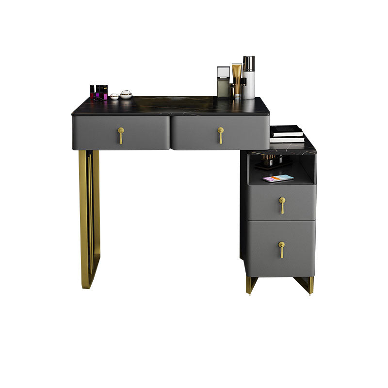 Tavolo da vanità glam con 4 cassetti e base dorata e top in pietra