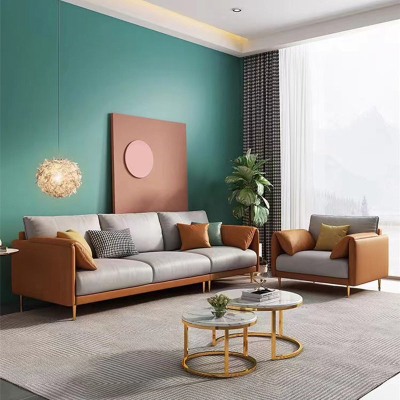 Contemporary 33.46" H Faux Leather Pillow Top Arm Sofa for Living Room