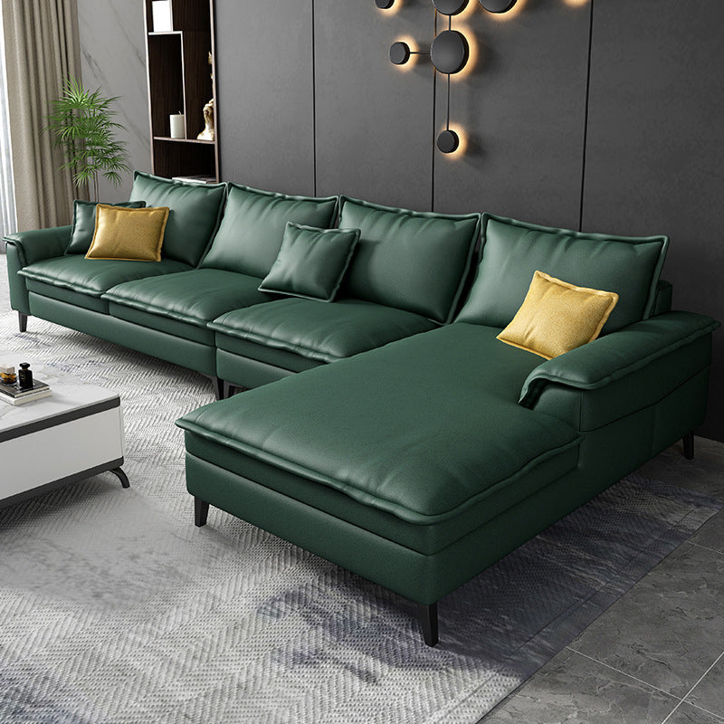 Scandinavian 4-seat Pillow Top Arm Sectional 37.4" High Sectional with 4 Pillows Dark Green Right Clearhalo 'furn' 'furn_sectionals' 'Furniture' 'Living Room Furniture' 'Sectionals' 6216375