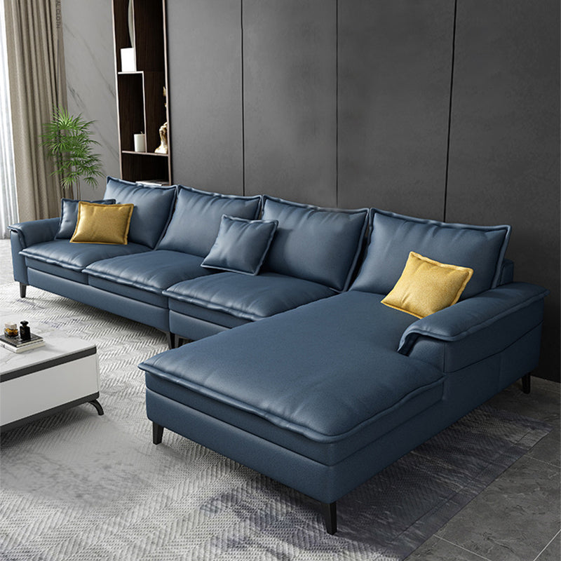 Scandinavian 4-seat Pillow Top Arm Sectional 37.4" High Sectional with 4 Pillows Dark Blue Right Clearhalo 'furn' 'furn_sectionals' 'Furniture' 'Living Room Furniture' 'Sectionals' 6216376