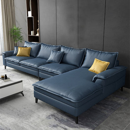 Scandinavian 4-seat Pillow Top Arm Sectional 37.4" High Sectional with 4 Pillows Dark Blue Right Clearhalo 'furn' 'furn_sectionals' 'Furniture' 'Living Room Furniture' 'Sectionals' 6216376