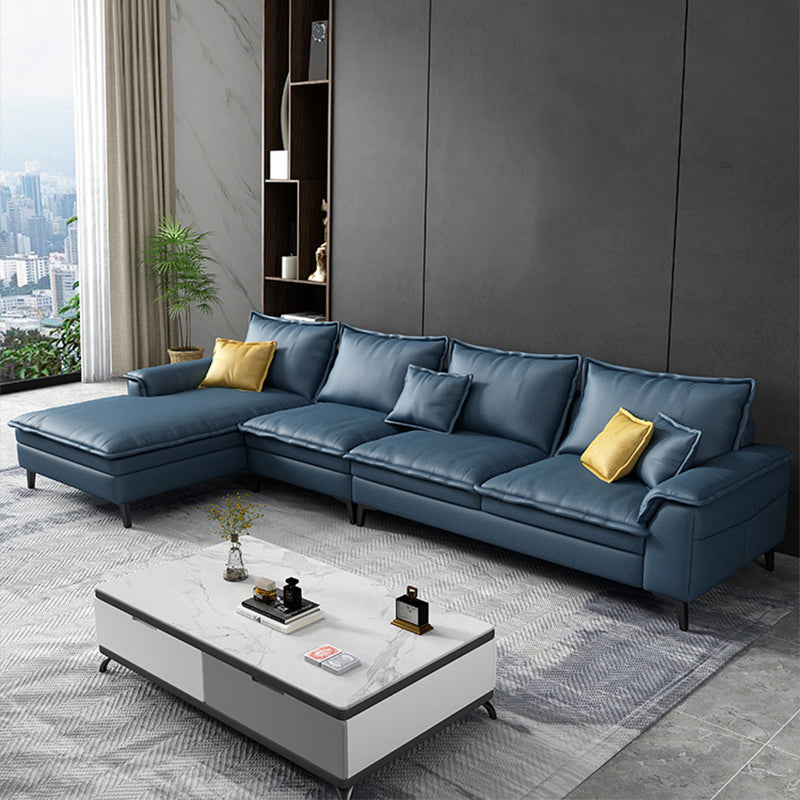 Scandinavian 4-seat Pillow Top Arm Sectional 37.4" High Sectional with 4 Pillows Clearhalo 'furn' 'furn_sectionals' 'Furniture' 'Living Room Furniture' 'Sectionals' 6216382