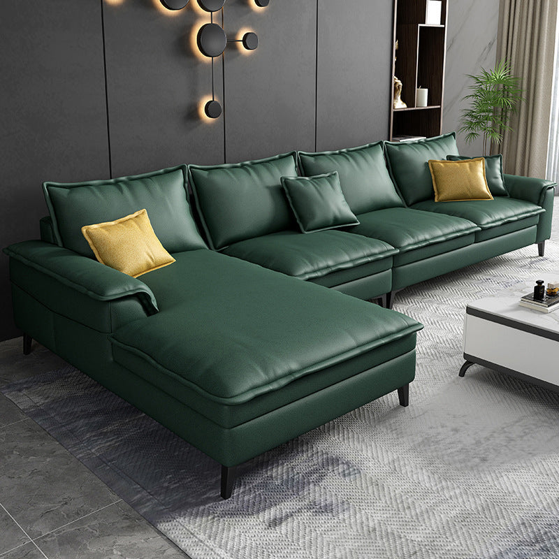 Scandinavian 4-seat Pillow Top Arm Sectional 37.4" High Sectional with 4 Pillows Dark Green Left Clearhalo 'furn' 'furn_sectionals' 'Furniture' 'Living Room Furniture' 'Sectionals' 6216383