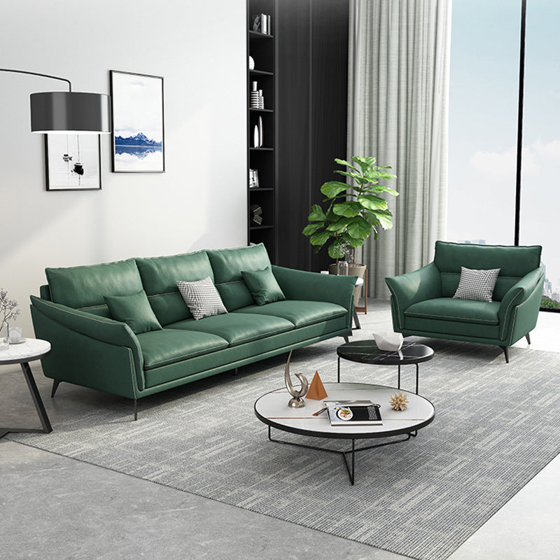 Contemporary 33.46" H Green Faux Leather Pillow Top Arm Sofa Clearhalo 'furn' 'furn_sofas' 'Furniture' 'Living Room Furniture' 'Sofa' 'sofas' 6216389