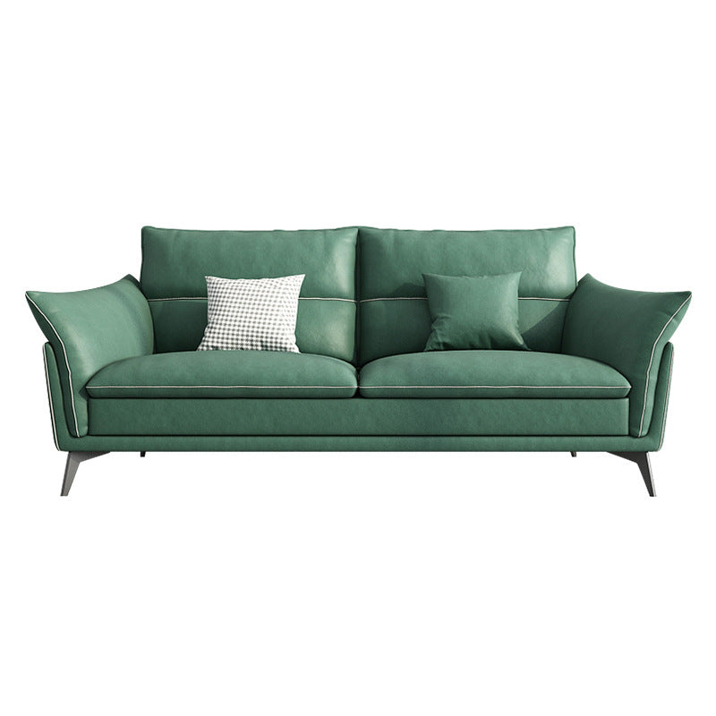 Contemporary 33.46" H Green Faux Leather Pillow Top Arm Sofa 68.9"L x 37.4"W x 33.5"H Clearhalo 'furn' 'furn_sofas' 'Furniture' 'Living Room Furniture' 'Sofa' 'sofas' 6216392