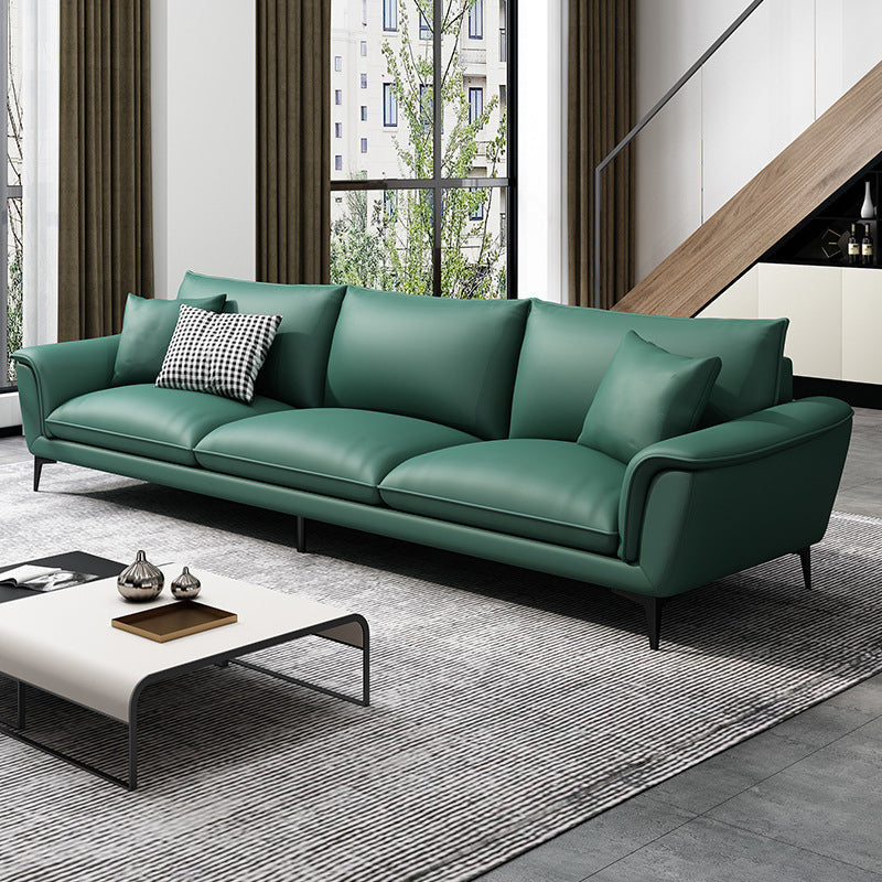 33.46" H Green Genuine Leather Pillow Top Arm Sofa for Living Room 85''L x36"W x 33.5"H Clearhalo 'furn' 'furn_sofas' 'Furniture' 'Living Room Furniture' 'Sofa' 'sofas' 6216414
