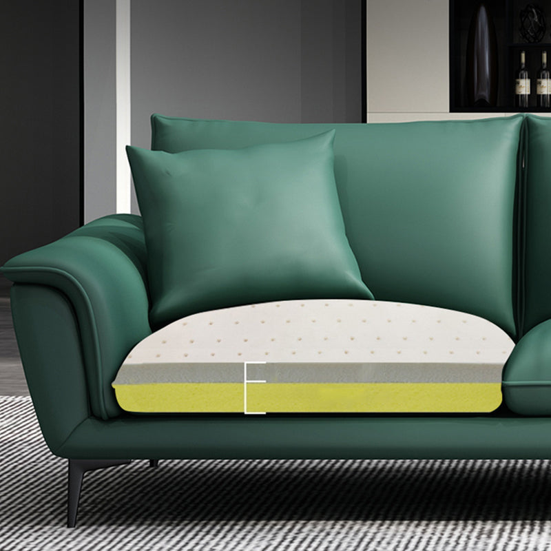33.46" H Green Genuine Leather Pillow Top Arm Sofa for Living Room Clearhalo 'furn' 'furn_sofas' 'Furniture' 'Living Room Furniture' 'Sofa' 'sofas' 6216419