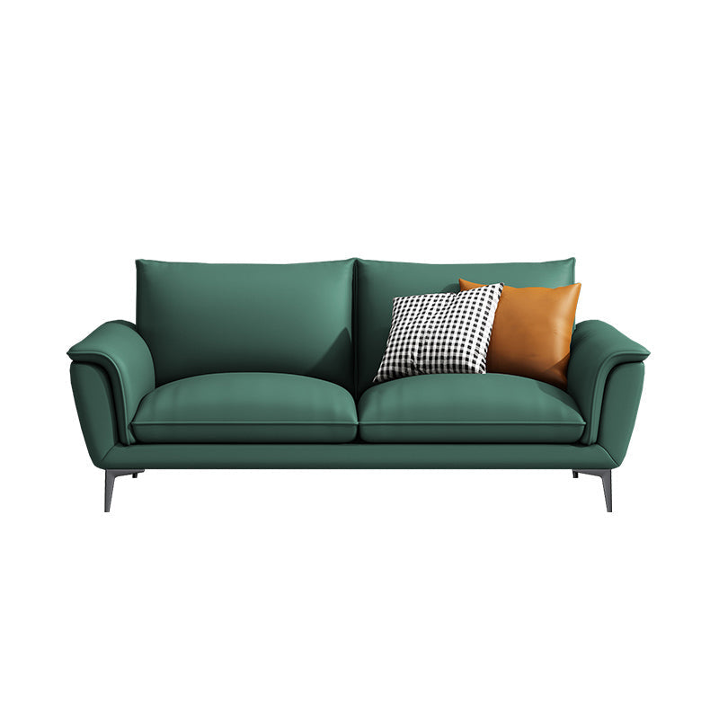 33.46" H Green Genuine Leather Pillow Top Arm Sofa for Living Room 65"L x 36"W x 33.5"H Clearhalo 'furn' 'furn_sofas' 'Furniture' 'Living Room Furniture' 'Sofa' 'sofas' 6216421